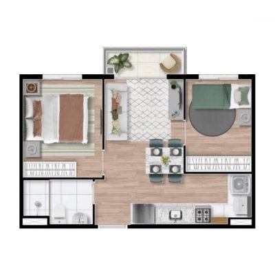 Mundo Apto Jabaquara - Planta 36m² - 2 dorms com varanda Mundo Apto Jabaquara - Planta 36m² - 2 dorms com varanda