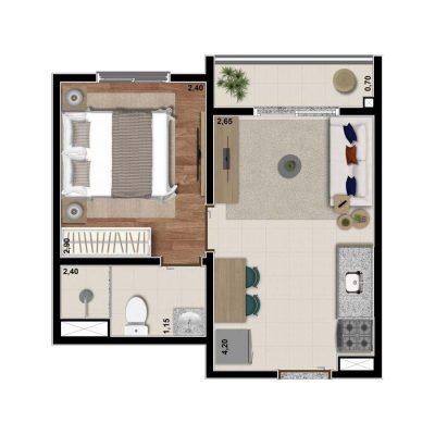 Orbi Saúde - Planta 26m² - 1 dormitório Orbi Saúde - Planta 26m² - 1 dormitório