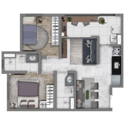 Vivaz Prime Vila Maria - Planta 46m² - 2 dorms com suíte Vivaz Prime Vila Maria - Planta 46m² - 2 dorms com suíte