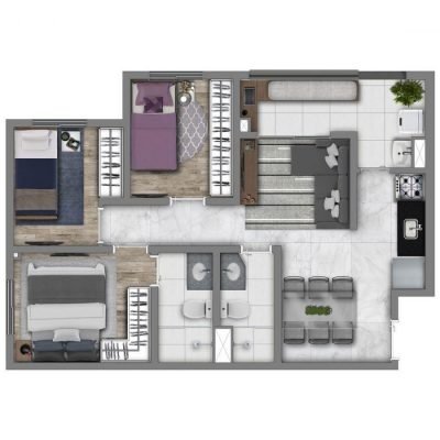 Vivaz Prime Vila Maria - Planta 53m² - 2 dorms com suíte Vivaz Prime Vila Maria - Planta 53m² - 2 dorms com suíte