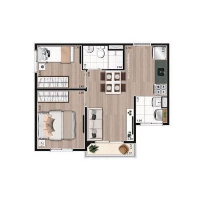 Easy Ipiranga - Planta 37m² - 2 dorms | ponta Easy Ipiranga - Planta 37m² - 2 dorms | ponta