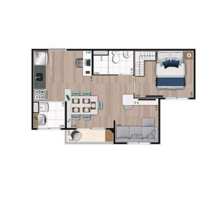 Easy Ipiranga - Planta 37m² - Opção living ampliado | meio Easy Ipiranga - Planta 37m² - Opção living ampliado | meio