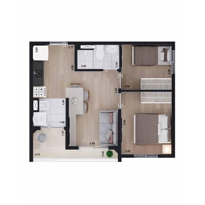 Nort Limão - Planta 39m² - 2 dorms Nort Limão - Planta 39m² - 2 dorms