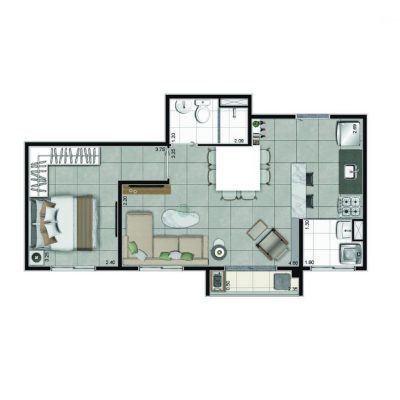 Gran Kazzas Botanic - Planta 39m² - Opção 1 dorm Gran Kazzas Botanic - Planta 39m² - Opção 1 dorm