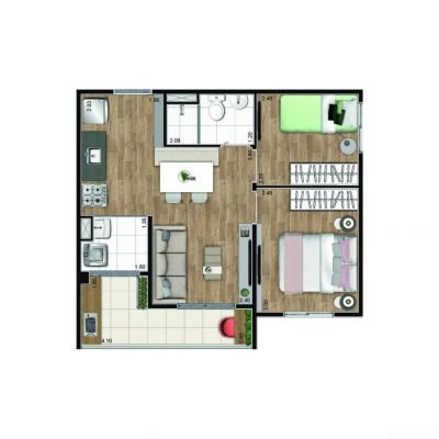 Gran Kazzas Botanic - Planta 41m² - 2 dorms Gran Kazzas Botanic - Planta 41m² - 2 dorms