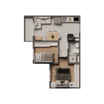 Elev Alto do Ipiranga - Planta 34m² - 2 dorms Elev Alto do Ipiranga - Planta 34m² - 2 dorms