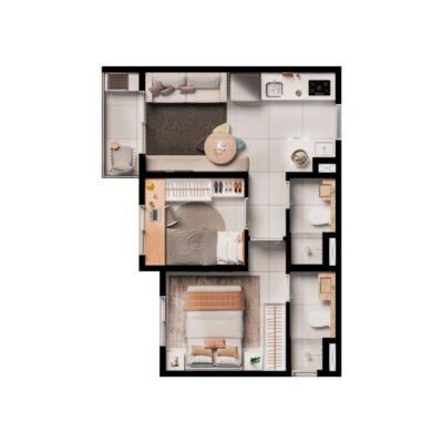 Elev Alto do Ipiranga - Planta 37m² - 2 dorms com suíte Elev Alto do Ipiranga - Planta 37m² - 2 dorms com suíte