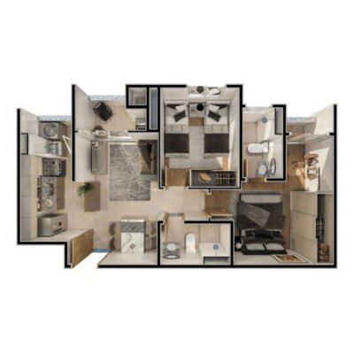 Terrazo Ipiranga - Planta 47m² - Isométrica Terrazo Ipiranga - Planta 47m² - Isométrica