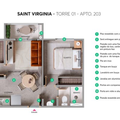 Saint Virgínia - Planta 34m² - 2 dorms Saint Virgínia - Planta 34m² - 2 dorms
