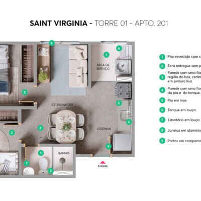 Saint Virgínia - Planta 35m² - 2 dorms Saint Virgínia - Planta 35m² - 2 dorms